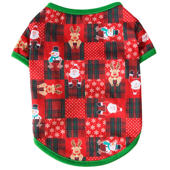 Picture of Red - M Christmas Grid New Year Cotton Dog Cat Pet Clothes, 1 Piece