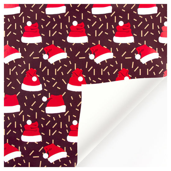 Picture of Paper Christmas Jewelry Gift Flower Wrapping Dark Coffee Christmas Hats Pattern 70cm, x 50cm, 6 Sheets