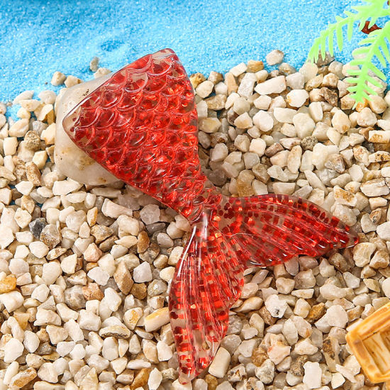 Bild von Rot - Künstlicher Fischschwanz Ozean Serie Harz hängende Heimdekoration mit Seil 6.5x5.5cm, 1 Stück