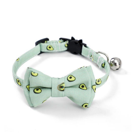 Picture of Light Green - 1# Polyester Bowknot Adjustable Cat Collar with Bell Safety Buckle Pet Supplies 28x1cm, 1 Piece