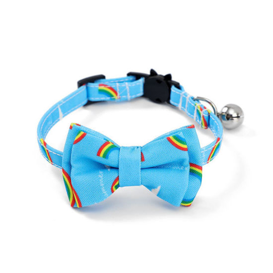 Picture of Blue - 9# Polyester Bowknot Adjustable Cat Collar with Bell Safety Buckle Pet Supplies 28x1cm, 1 Piece