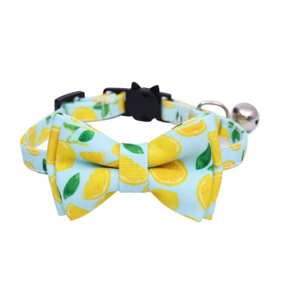 Picture of Light Blue - 11# Polyester Bowknot Adjustable Cat Collar with Bell Safety Buckle Pet Supplies 28x1cm, 1 Piece