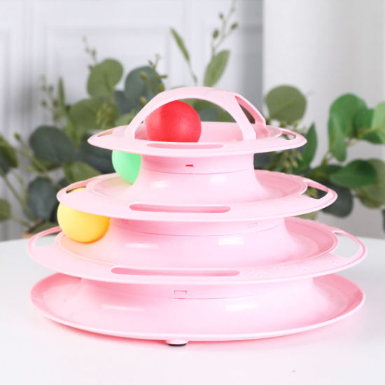 Изображение Pink - 2# Plastic Four-Layer Tower Cat Turntable Track Ball Funny Interactive Toy 12x24x16.5cm, 1 Piece