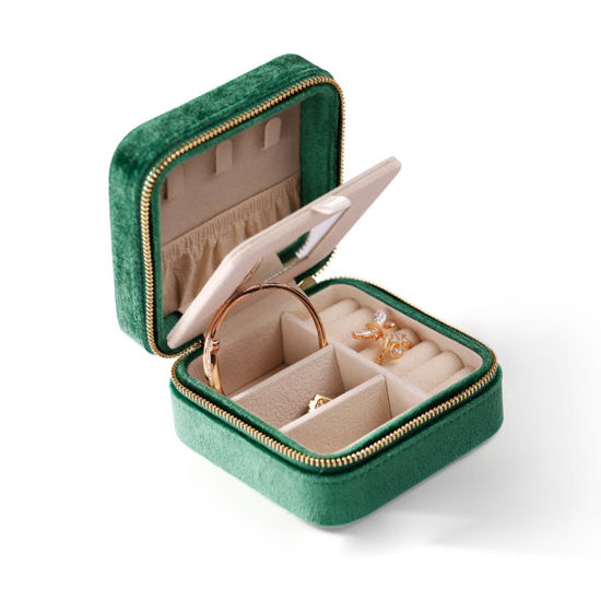 Image de Boîte à bijoux en Velvet Carré Vert 10cm x 10cm , 1 Pièce