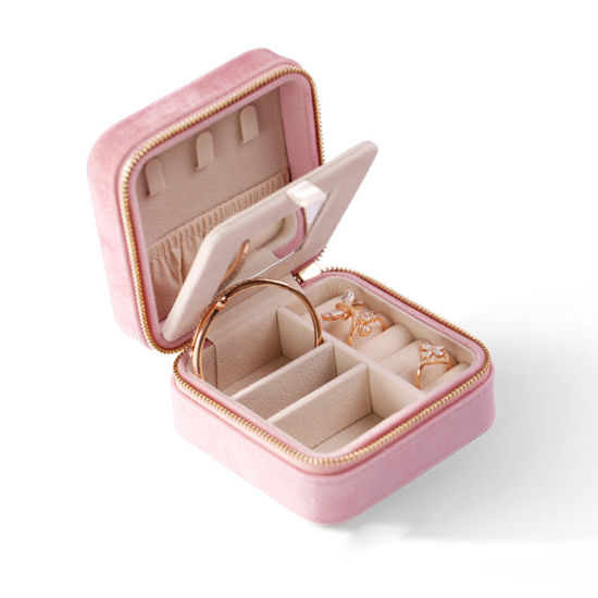 Image de Boîte à bijoux en Velvet Carré Rose Foncé 10cm x 10cm , 1 Pièce