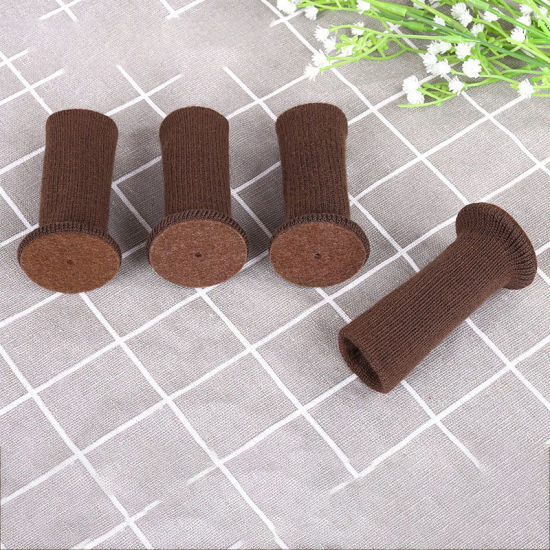 Picture of Dark Brown - 4PCs Cotton Knitting Quiet Wear-Resistant Table And Chair Foot Cover Furniture Protector 7x3.5cm, 1 Set