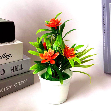 Bild von Orange - 4# Künstliche Plastikblumen Topfpflanzen Haus Dekoration 18x13cm, 1 Stück