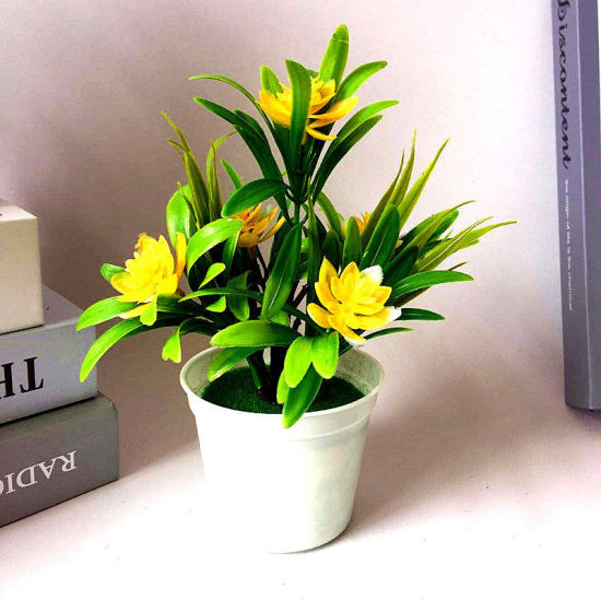 Image de Jaune - 6 # plantes en pot de fleurs artificielles en plastique décoration de la maison 18x13cm, 1 pièce