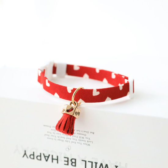 Bild von Rot - S Stoff verstellbare Hundehalsband Mit Quaste Charme Haustier Zubehör, 1 Stück