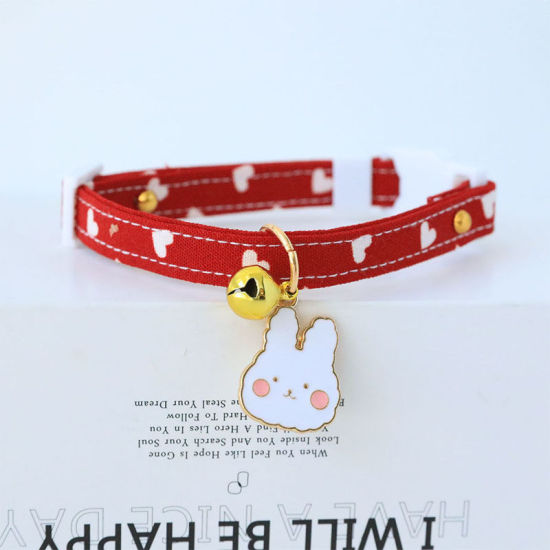 Picture of Red - M Fabric Adjustable Dog Collar With Rabbit Charm Pet Supplies, 1 Piece