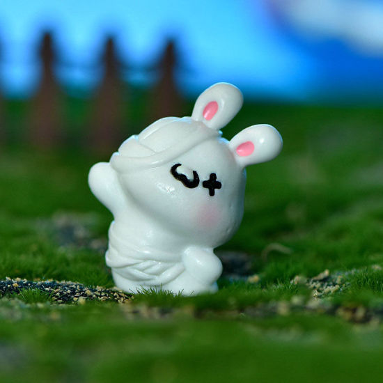 Image de Blanc - 14 # Halloween Lapin Micro Décoration Miniature de Paysage en Résine 3.5x3.5cm, 1 Pièce