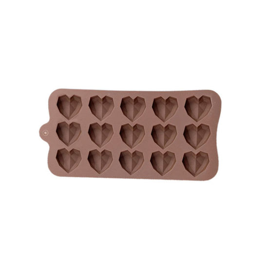 Bild von Braun - 3D 15 Liebe Diamant Herz Silikon Schokolade Form Backen Form 21x10.3x1cm, 1 Stück
