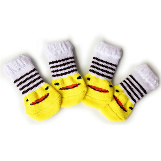 Picture of Yellow - S Duck Winter Warm Cotton Non-slip Dog Socks Pet Accessories, 1 Set（4 PCs/Set）