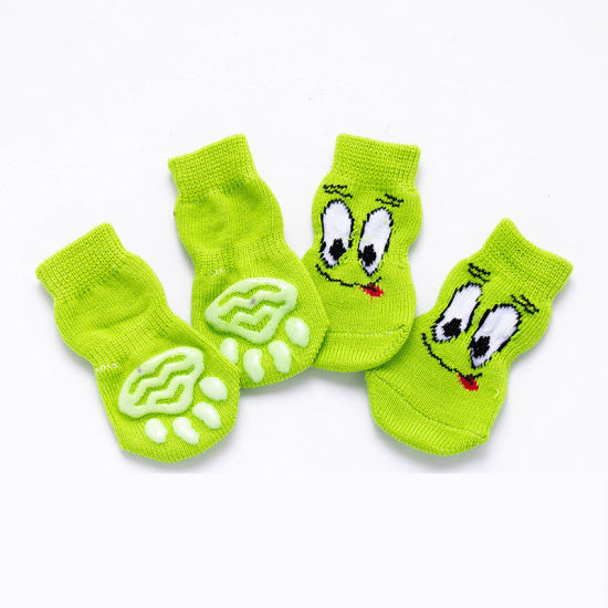 Picture of Green - M Eye Winter Warm Cotton Non-slip Dog Socks Pet Accessories, 1 Set（4 PCs/Set）