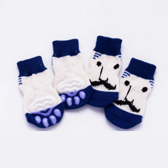 Picture of Dark Blue - L Beard Winter Warm Cotton Non-slip Dog Socks Pet Accessories, 1 Set（4 PCs/Set）