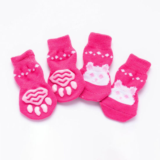 Picture of Pink - L Rabbit Winter Warm Cotton Non-slip Dog Socks Pet Accessories, 1 Set（4 PCs/Set）