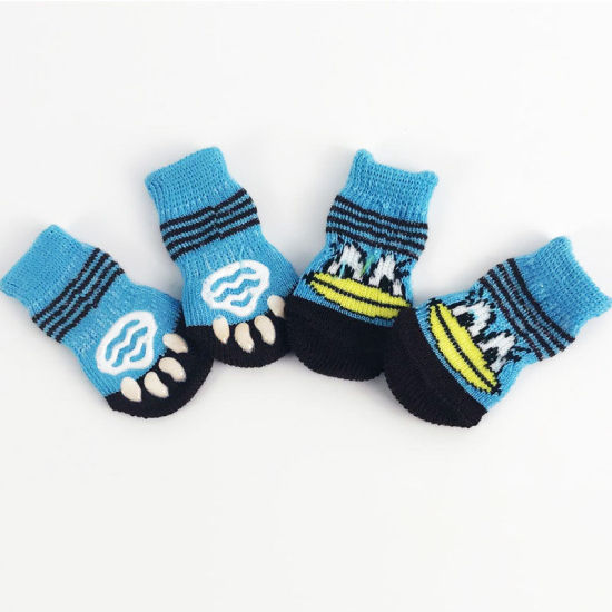 Picture of Blue - S Duck Winter Warm Cotton Non-slip Dog Socks Pet Accessories, 1 Set（4 PCs/Set）