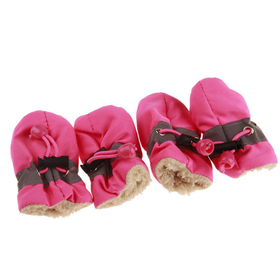 Picture of Pink - 3.5x2.5cm Winter Warm Fabric Drawstring Non-slip Soft Dog Socks Shoes Pet Accessories, 1 Set（4 PCs/Set）