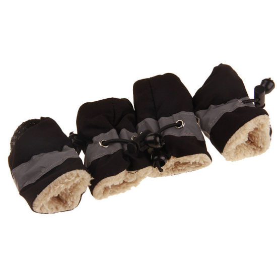 Picture of Black - 4.5x3.5cm Winter Warm Fabric Drawstring Non-slip Soft Dog Socks Shoes Pet Accessories, 1 Set（4 PCs/Set）