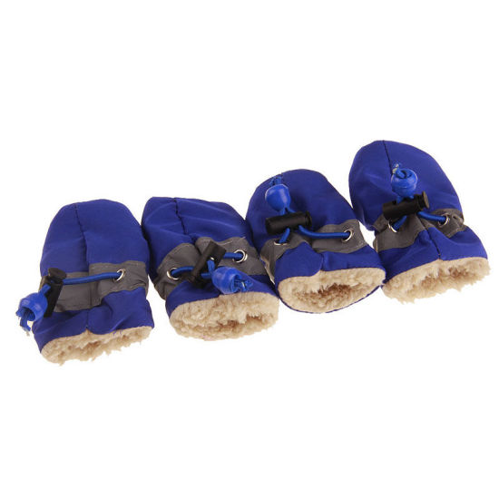 Picture of Blue - 6x5cm Winter Warm Fabric Drawstring Non-slip Soft Dog Socks Shoes Pet Accessories, 1 Set（4 PCs/Set）