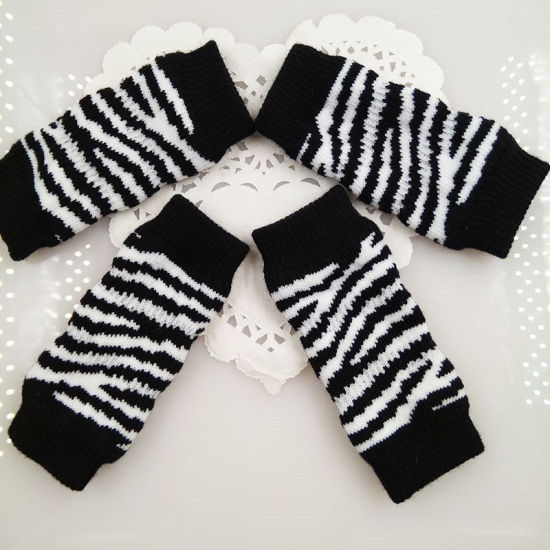 Picture of Black - S Zebra Pattern Cotton Knitted Anti-Dirty Protective Knee Sleeve For Dog Cat Pet Accessories, 1 Set（4 PCs/Set）