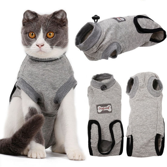 Picture of Gray - M Cotton Recovery Cat Suit Soft High Elasticity Pet Clothing, 1 Piece