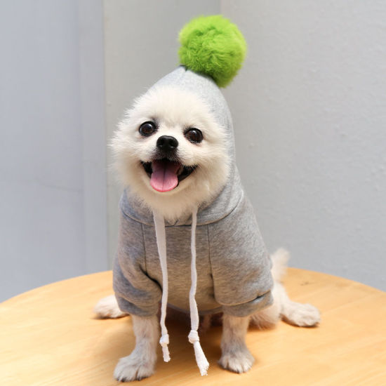 Изображение Gray - XS Pom Pom Ball Autumn Winter Warm Sweater Hoodie Cat Dog Pet Clothing, 1 Piece