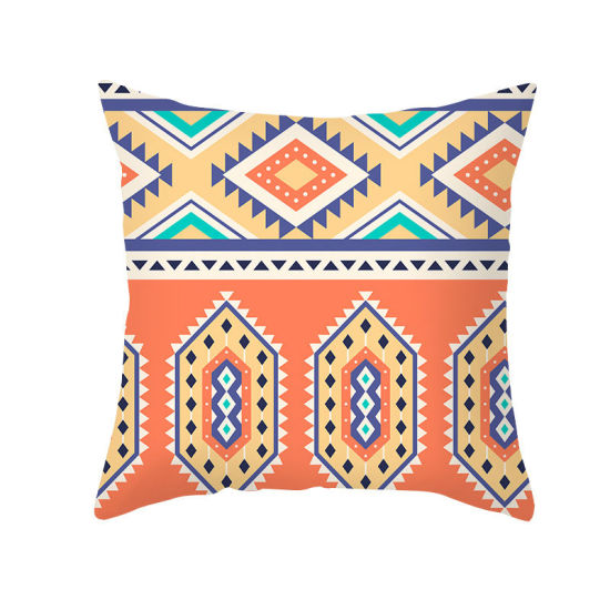 Image de Multicolore - 5 # Taie D'oreiller Carrée Style Bohème Géométrique en Tissu de Peau de Pêche Textile À La Maison 45x45cm, 1 Pièce