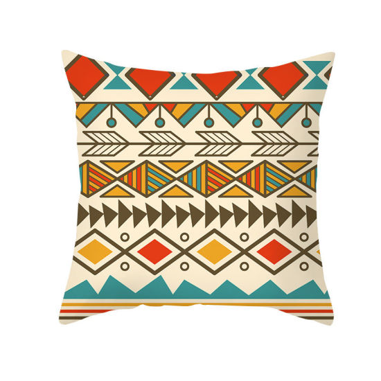 Bild von Bunt - 10# Bohemian Stil Geometrisch Pfirsich Haut Stoff Quadratisch Kissenbezug Haus Textil 45x45cm, 1 Stück