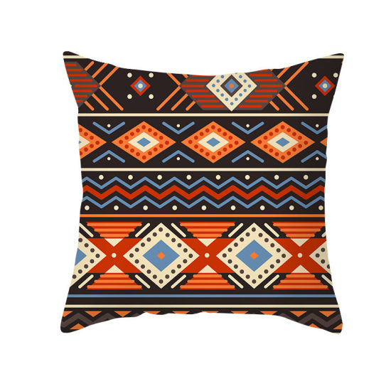 Изображение Multicolor - 15# Bohemian Style Geometric Peach Skin Fabric Square Pillowcase Home Textile 45x45cm, 1 Piece