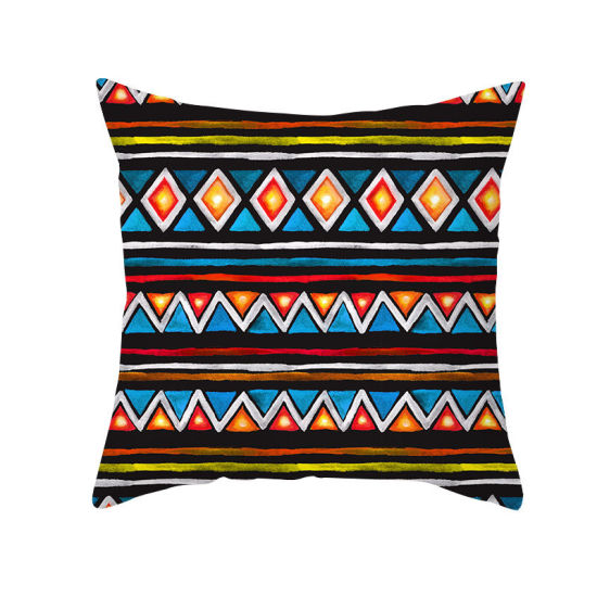 Image de Multicolore - Taie d'oreiller carrée en tissu de peau de pêche géométrique de style bohème 16 # Textile de maison 45x45cm, 1 pièce