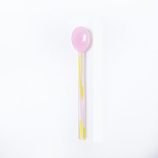 Изображение Light Pink - 15# High Temperature Resistance Borosilicate Glass Cute Colorful Mixing Spoon Flatware Cutlery Tableware 15.2x2.4cm, 1 Piece
