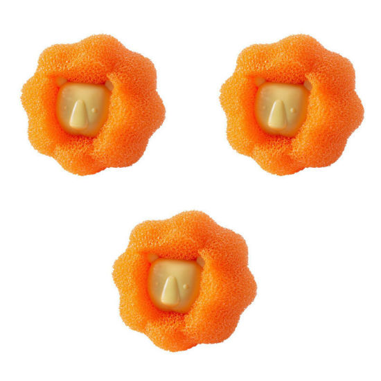 Image de Orange - Boules de lave-linge réutilisables ouvrables éponge et PP anti-enchevêtrement 6,5 x 6,5 cm, 1 paquet (3 pièces/paquet)