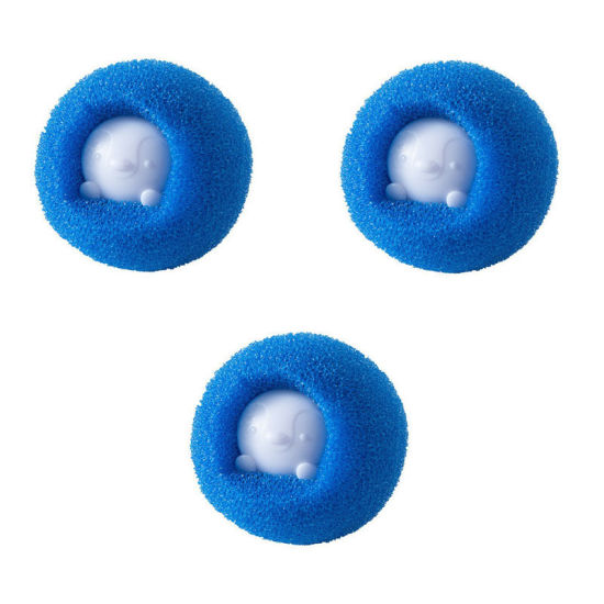 Image de Bleu - Boules de lave-linge réutilisables ouvrables éponge et PP anti-enchevêtrement 6,5 x 6,5 cm, 1 paquet (3 pièces/paquet)