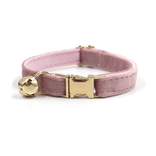 Picture of Pink - S 1# Velvet Adjustable Dog Collar With Golden Buckle Bell Pet Supplies, 1 Piece