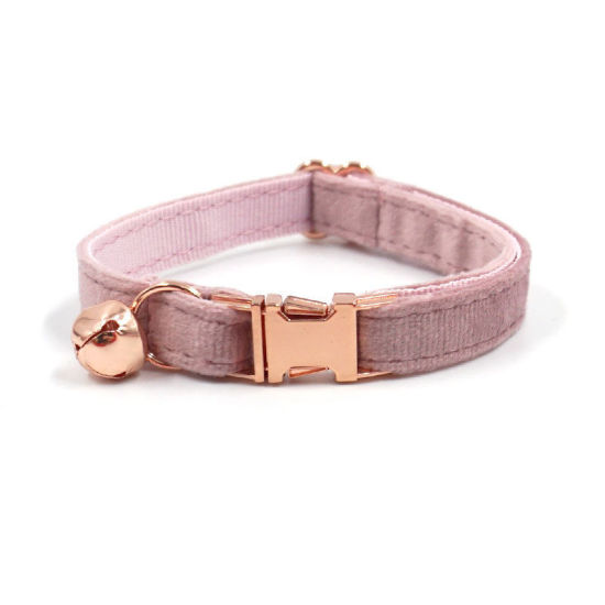 Picture of Pink - S 2# Velvet Adjustable Dog Collar With Rose Gold Buckle Bell Pet Supplies, 1 Piece