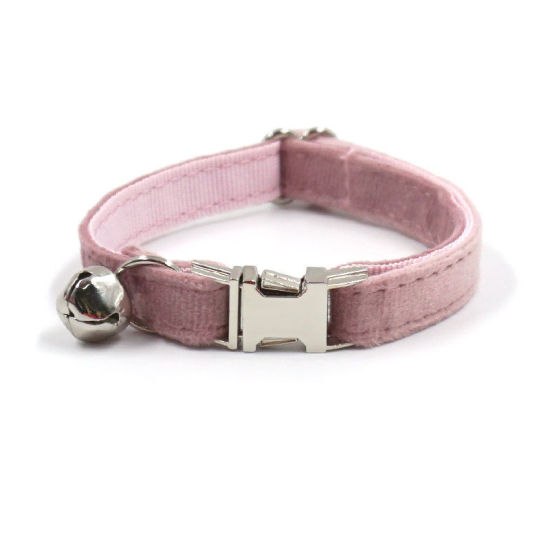 Picture of Pink - L 3# Velvet Adjustable Dog Collar With Silvery Buckle Bell Pet Supplies, 1 Piece