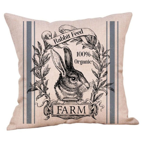 Изображение Beige - 9# Easter Rabbit Pattern Flax Square Pillowcase Home Textile Decoration 45x45cm, 1 Piece