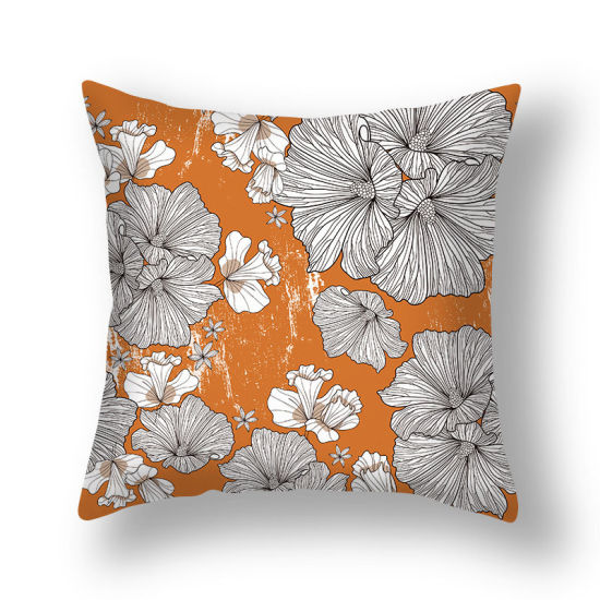 Изображение Orange - 6# Easter Flower Pattern Short Plush Velvet Square Pillowcase Home Textile Decoration 45x45cm, 1 Piece