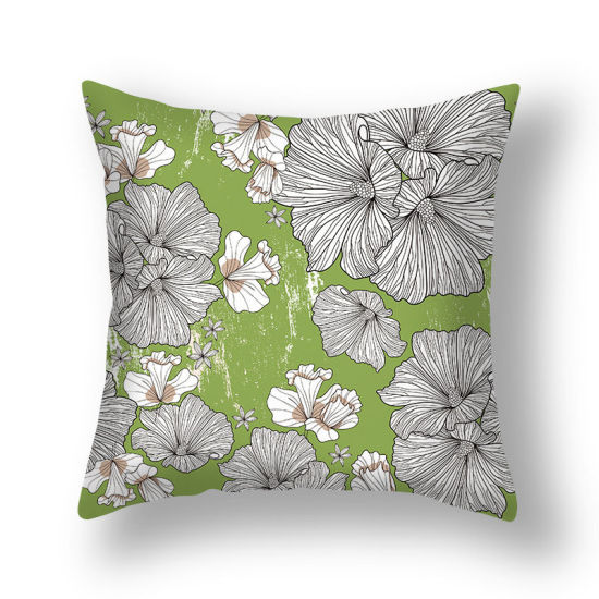 Изображение Green - 10# Easter Flower Pattern Short Plush Velvet Square Pillowcase Home Textile Decoration 45x45cm, 1 Piece