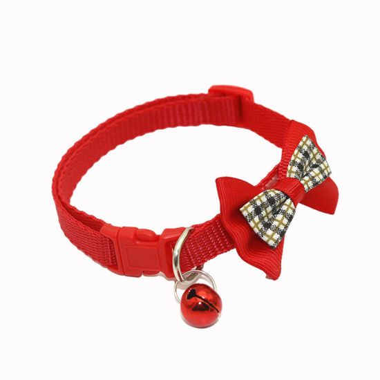 Picture of Red - 1# Cute Bowknot Adjustable Dog Collar With Bell Pet Supplies 19cm - 32cm long, 1 Piece