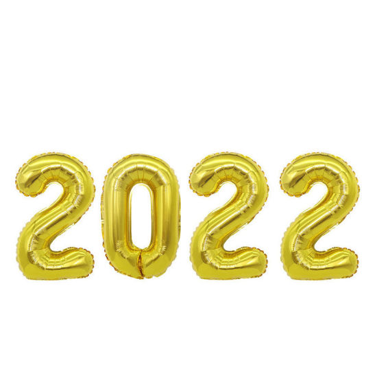 Image de Doré - 1 # Numéro " 2022 " Décorations de Fête du Nouvel An Ballon en Aluminium 40cm de long, 1 Kit