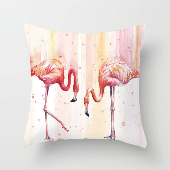 Picture of Orange Pink - 16# Flamingo Printed Peach Skin Fabric Square Pillowcase Home Textile 45x45cm, 1 Piece