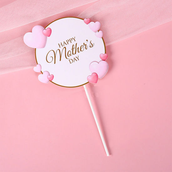 Picture of Pink - 5# Paper Cute Flower Mother's Day Cake Picks Toppers Baking DIY Decoration 9.3x17.7cm, 1 Piece