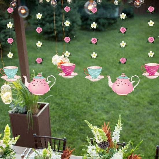 Bild von Bunt - Papier Tea Party Muttertag DIY Crafts Hängende Dekoration 120cm lang, 1 Set（3 Stück/Set）