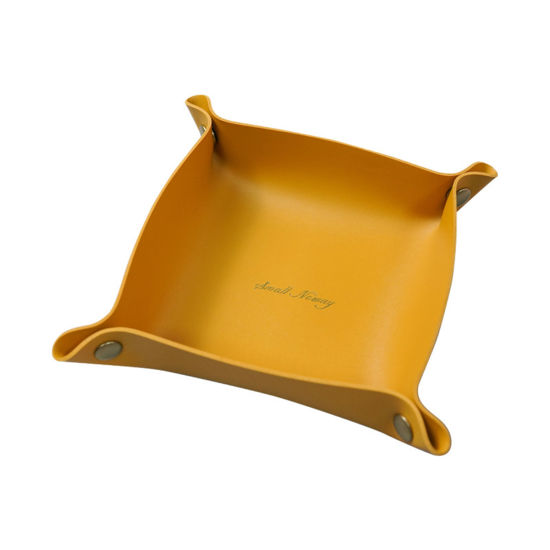 Изображение Yellow - 15x15cm PU Leather Desktop Square Storage Box Tray For Sundries, 1 Piece