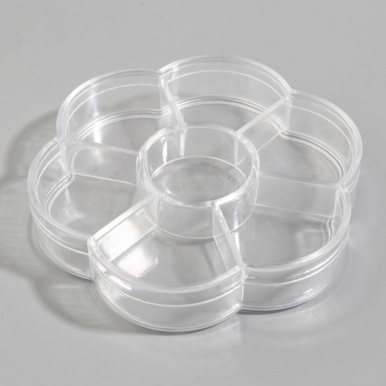 Bild von 7 Fächer ABS Plastik Schmuck Aufbewahrungsbox Pflaumenblüte Transparent 10.4cm x 9.7cm, 1 Stück