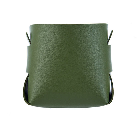 Изображение Army Green - Faux Leather Nordic Style Porch Desktop Storage Box Basket For Cosmetics Remote Control Sundries 10x10x9cm, 1 Piece