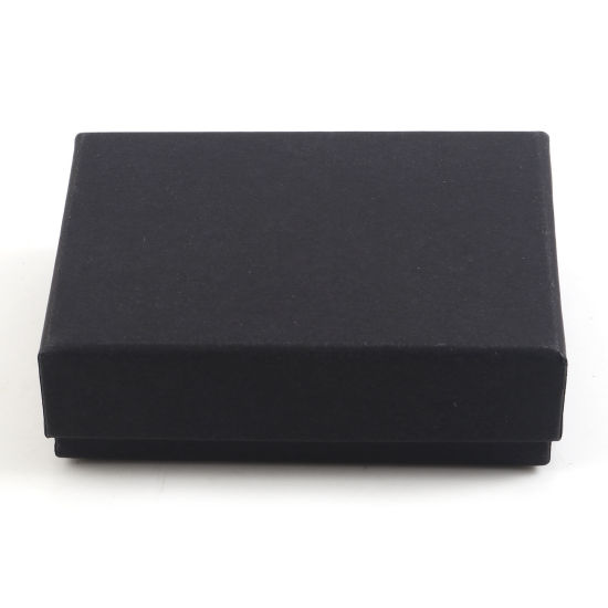 Picture of Paper Ring Earrings Jewelry Gift Box Rectangle Black 9.5cm x 7.5cm x 2.9cm , 1 Piece
