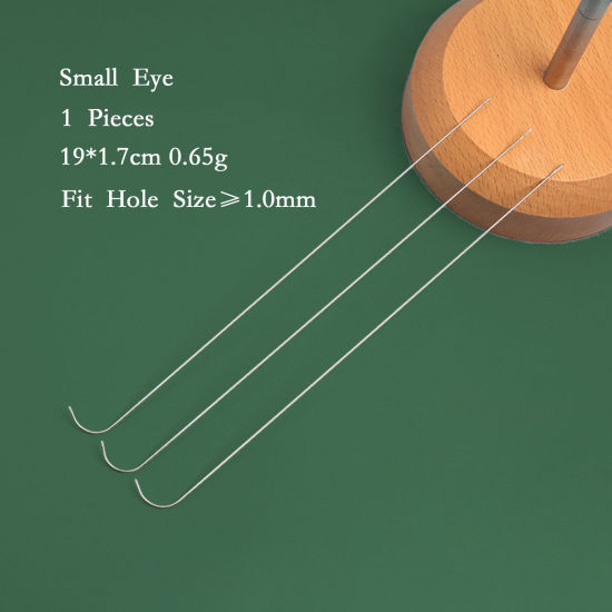 合金 ビッグアイ ビーズ針 カーブ シルバートーン 19cm x 1.7cm、 1 セット ( 3個/セット） の画像